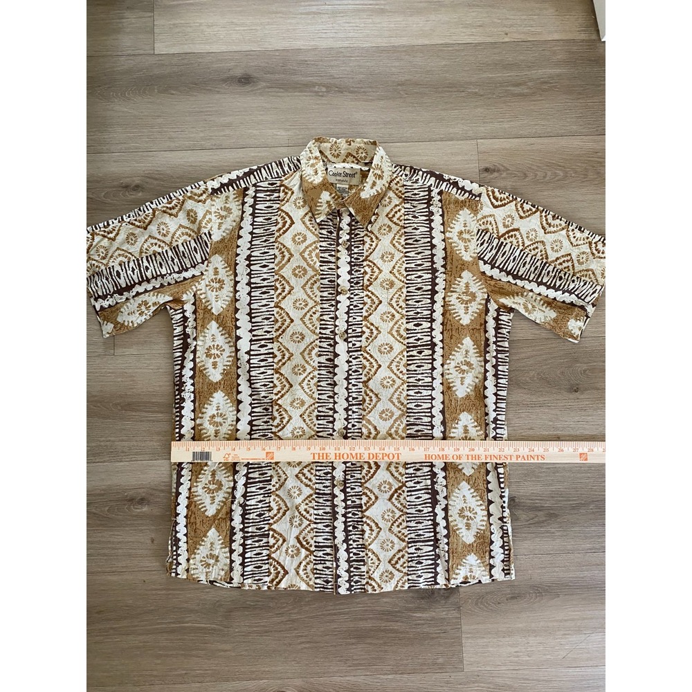 Cooke Street Honolulu Mens M Hawaiian Aloha Shirt Cotton Geometric Brown White